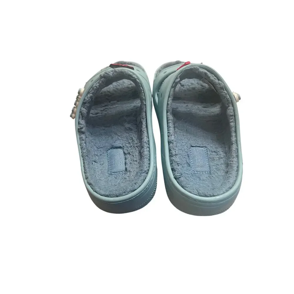 Crocs Woman's 8 Fuzzy Teal Classic Cozzzy Dual Strap Lined Platform Sandals